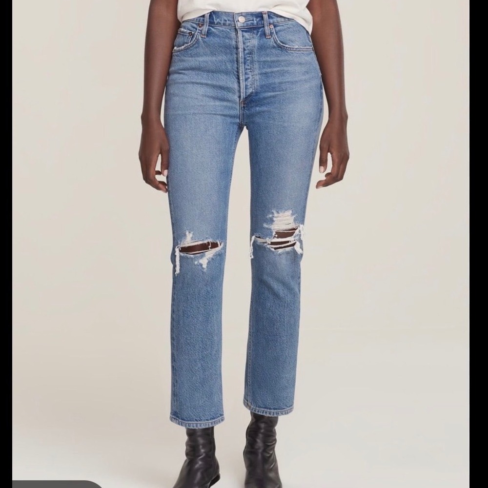 Agolde Riley high rise straight leg crop Jean denim classic distressed size 26